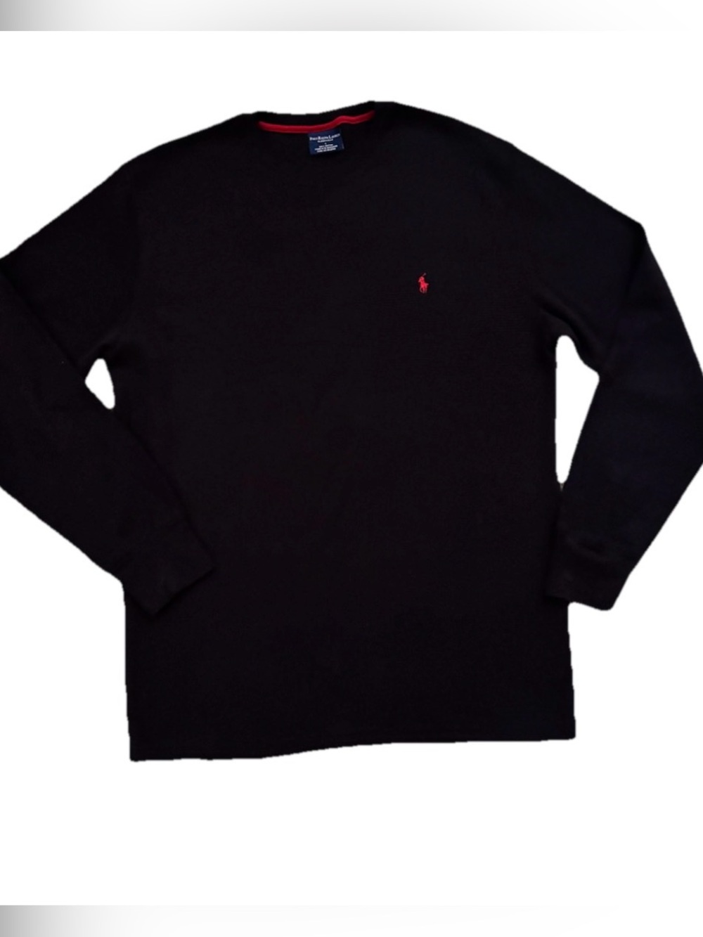 Polo Ralph Lauren Black Red Pony Soft Waffle Knit Sleep Shirt Large EUC